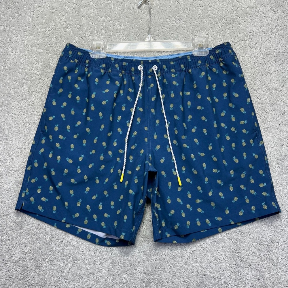 Bonobos Swim Trunks Mens Large Dark Blue 7 Inch Inseam Pineapple Print Lined